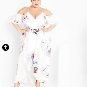 City Chic Asymmetrical White and Purple Sundress with Tie Front